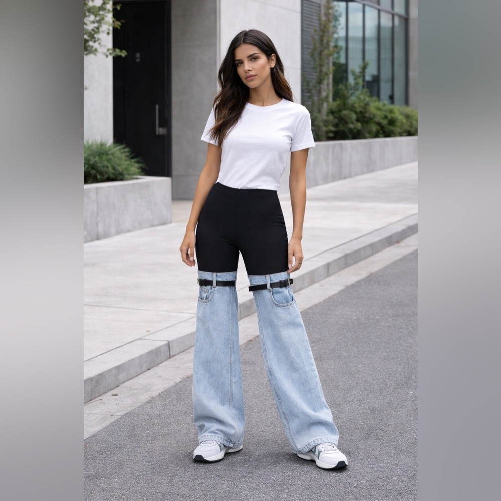 Micas Denim Hybrid Flare Leg Pants size M